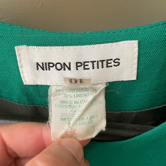 [6 or 8] NIPON Dress vintage Kelly green puffed sleeves black buttons tailored - Picture 9 of 10